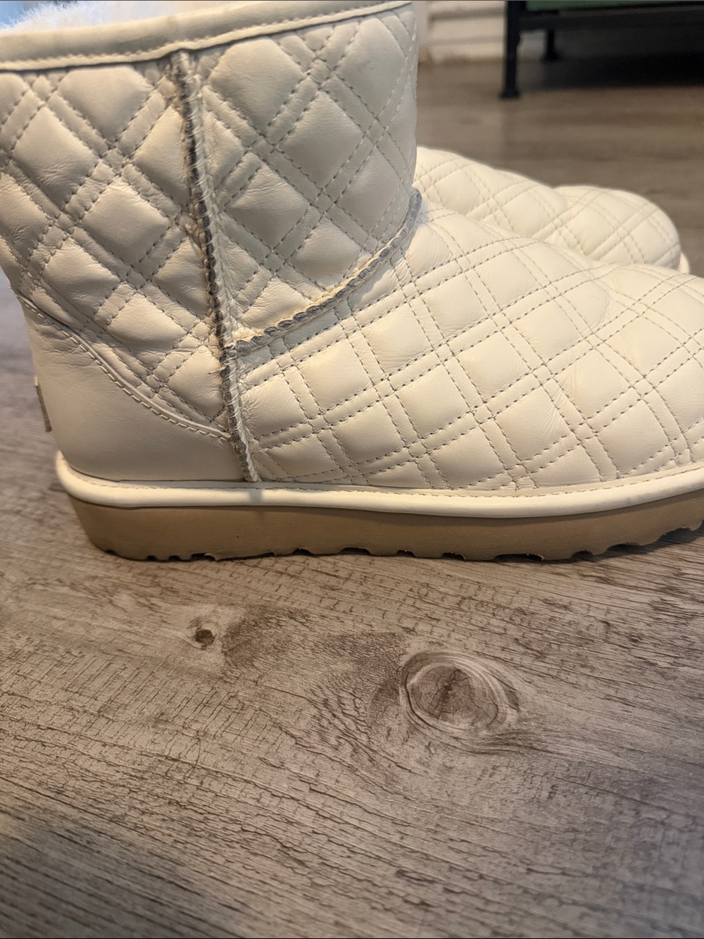 UGG Quilted Short Boots in Cream and Tan